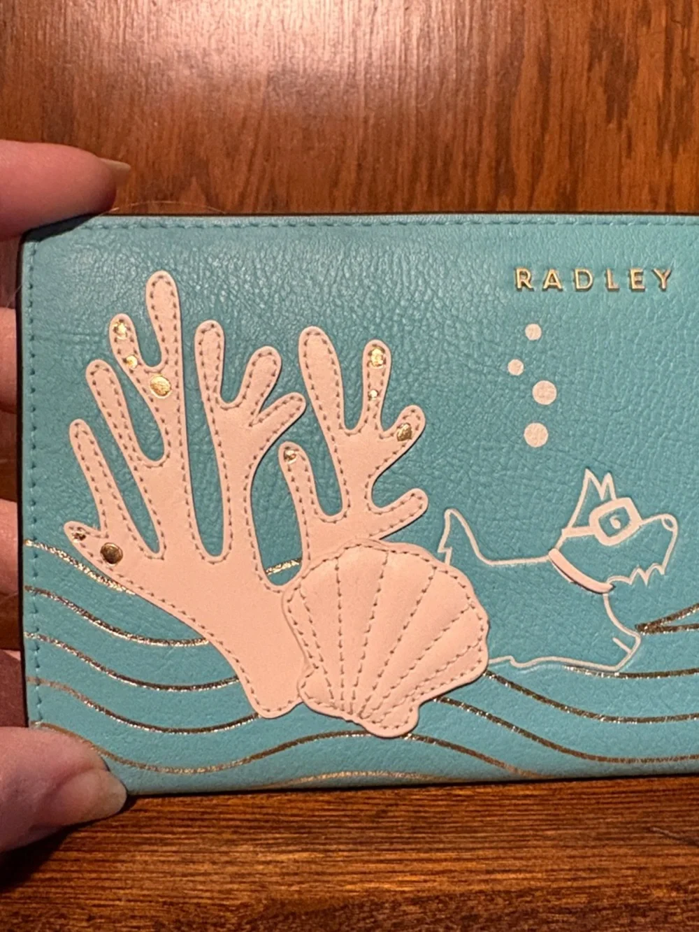 NWT-Radley London-Coin Street-Lg Bifold Wallet-Seashell Theme-Bright Blue-$128